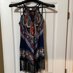 VENUS Multicolor Paisley Mini Dress with Fringe